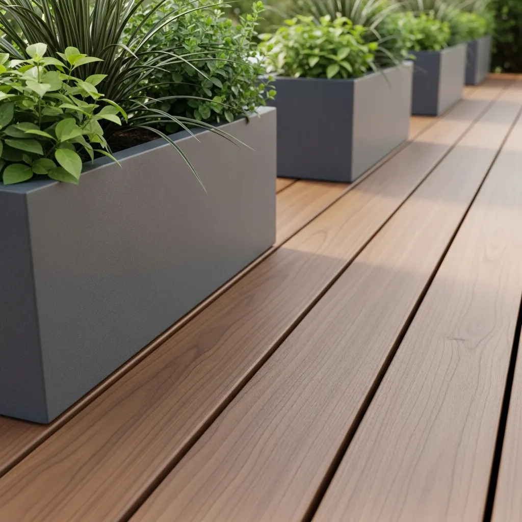 12. Walnut Brown Decking with Slate Gray Planters