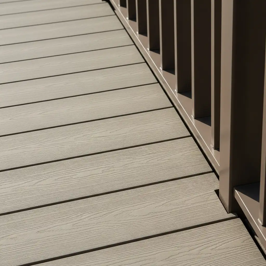 16. Warm Gray Composite Decking with Brown Metal Railings