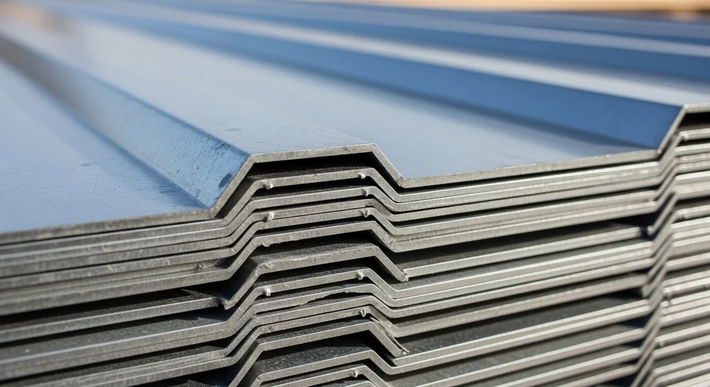 Steel roof decking panels at lumber yard