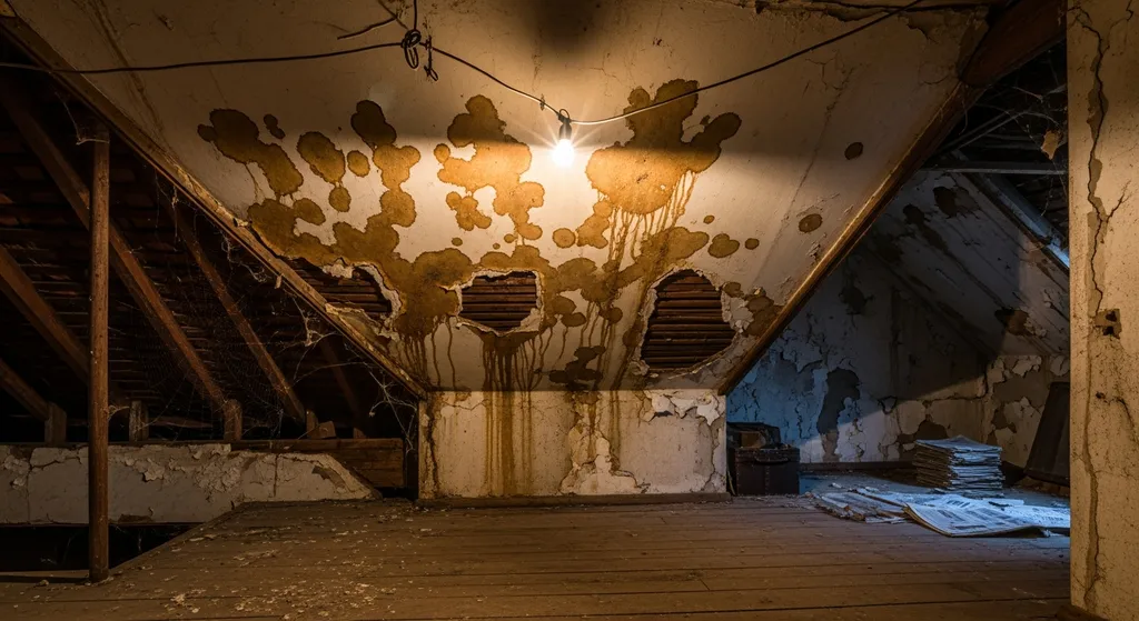 Water stains in attic from roof leak