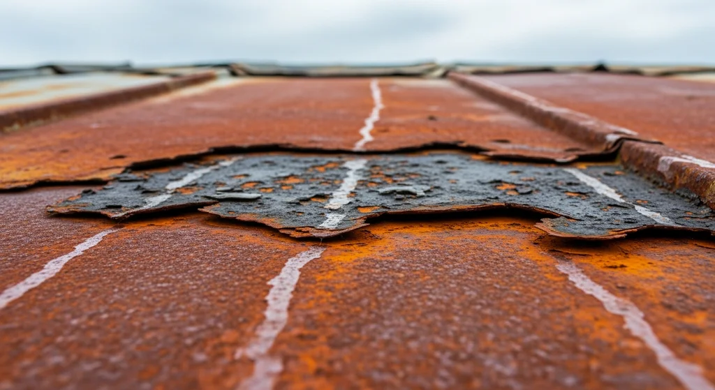Severely corroded metal roof panel.