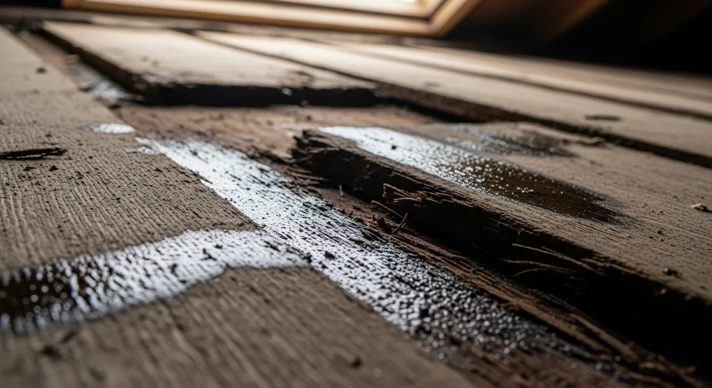 Roof Decking Water Damage: Signs, Causes, & Prevention 4 Severely rotted roof decking