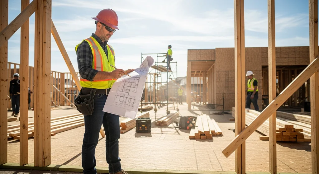 Building inspector reviewing plans