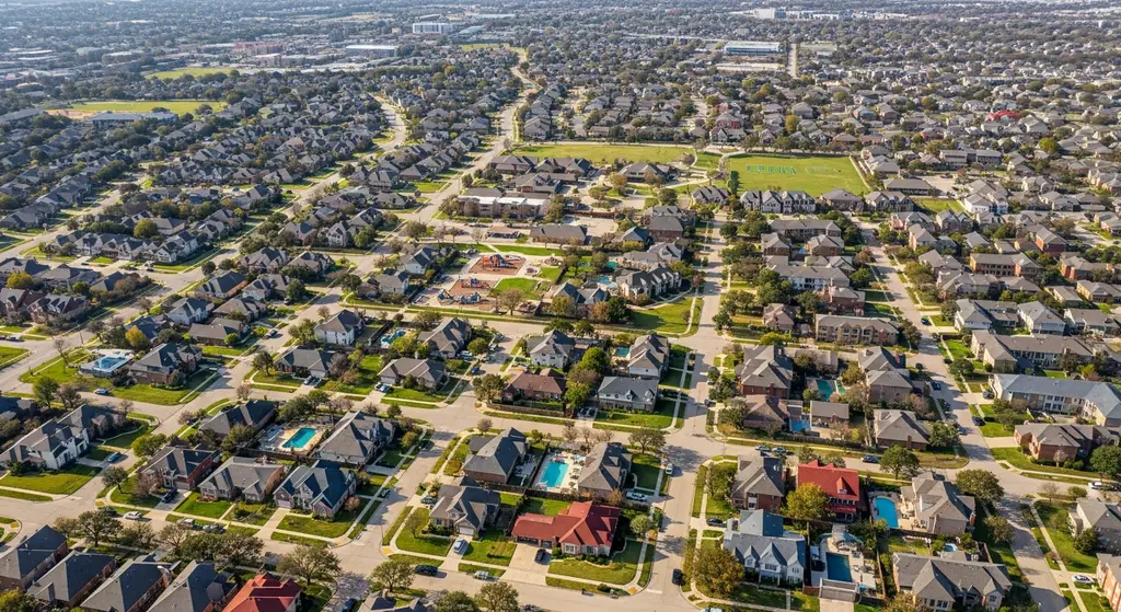 Dallas-Fort Worth residential area aerial view.