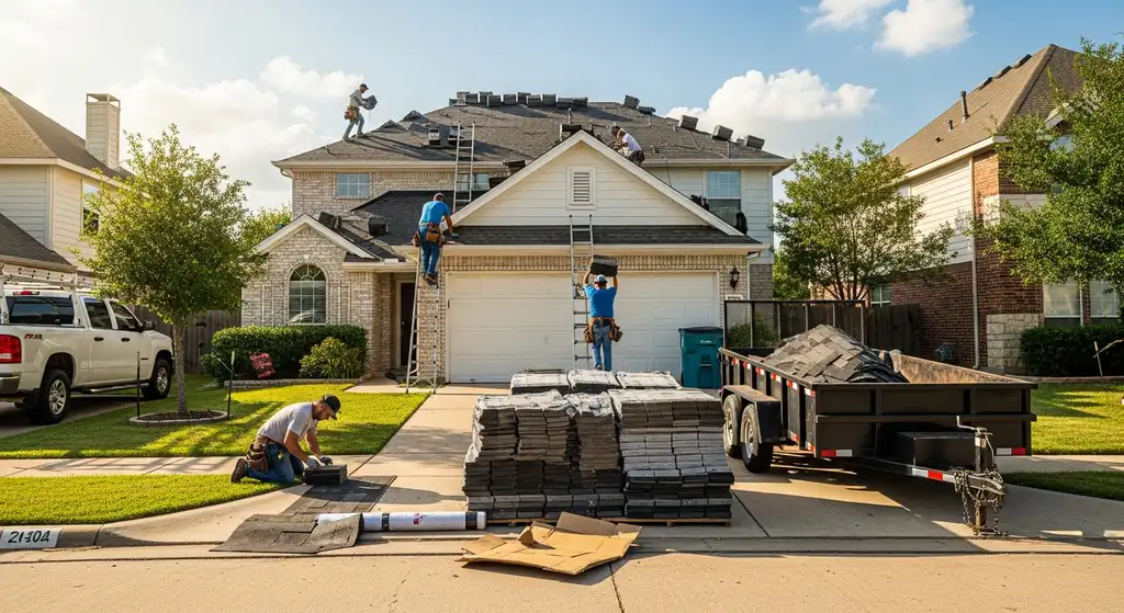 Residential roofing project in progress in Dallas