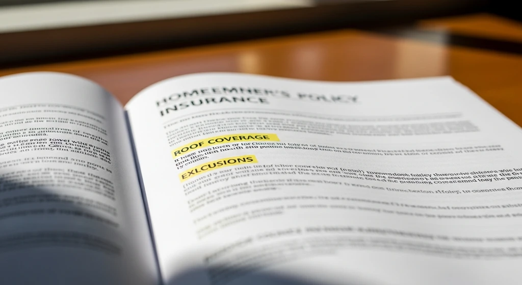 Close-up of insurance policy terms related to roof coverage