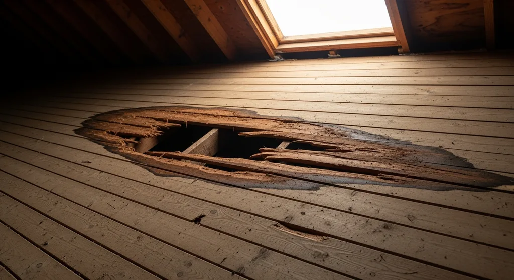 Water damage on roof decking