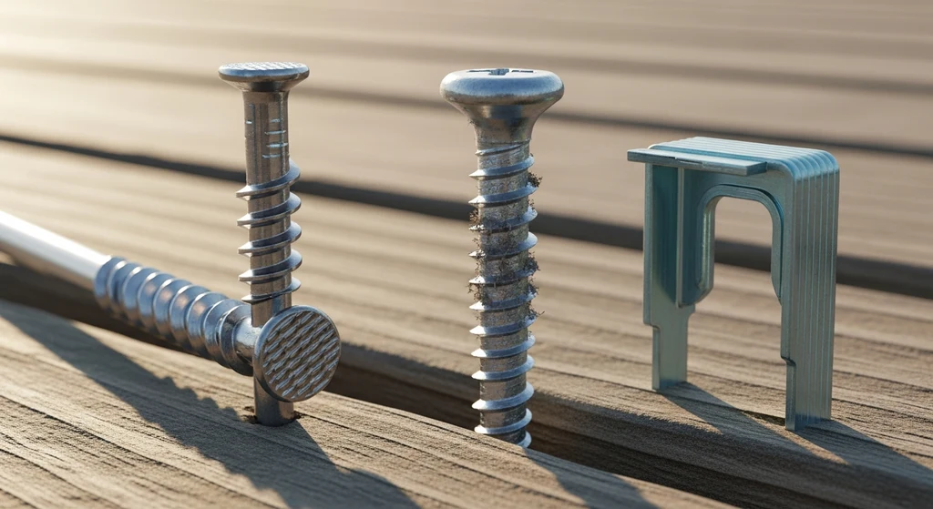 Various types of roofing fasteners including nails, screws, and staples