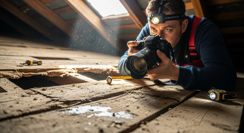 Documenting roof decking damage for insurance claim