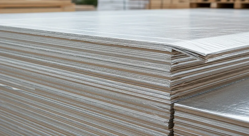Stack of radiant barrier roof decking panels