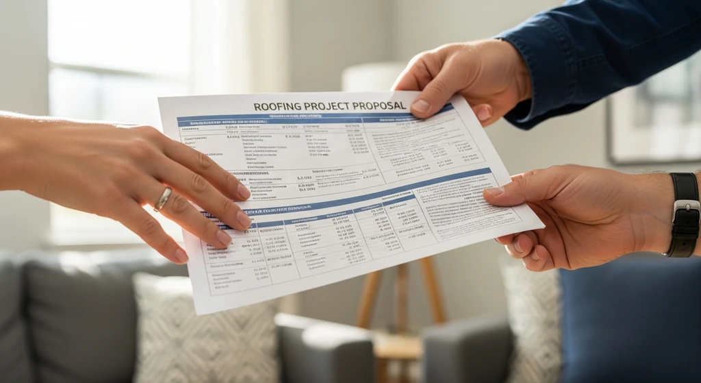 Contractor handing homeowner a quote