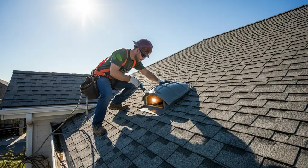 Turtle Vent Roof Problems: Warning Signs & Solutions 3 Roof inspector checking a turtle vent
