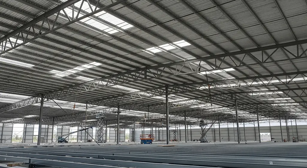 Warehouse with steel roof decking