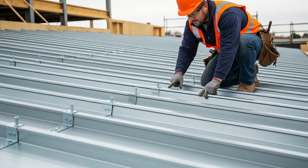 Inspecting steel roof decking installation