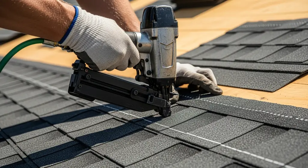 Close-up of proper shingle nailing technique