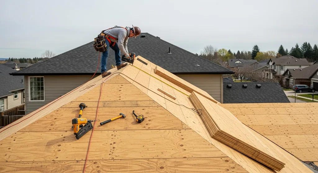 Rooftop Deck Cost — 2026 Full Budget Breakdown 2 Roofer installing rooftop deck support system on a residential building
