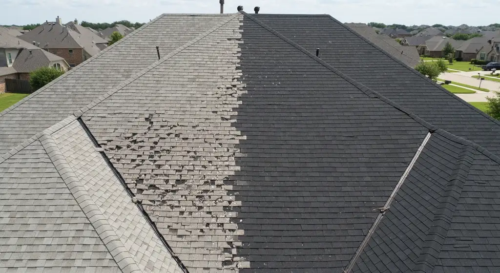 Composition roof in Dallas after hail storm