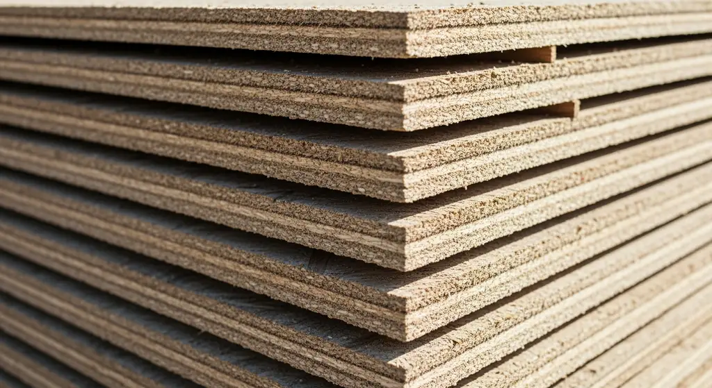 Stack of oriented strand board (OSB) panels