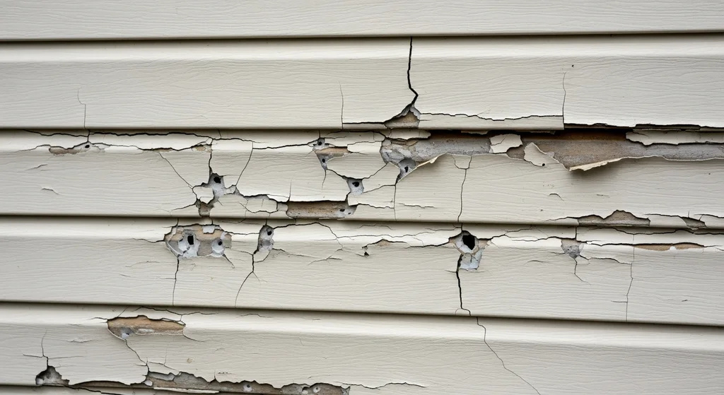Hail damage on vinyl siding in Dallas
