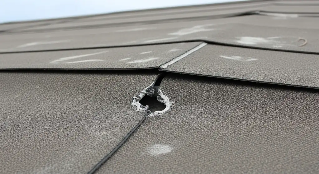 TPO roof with seam separation and puncture