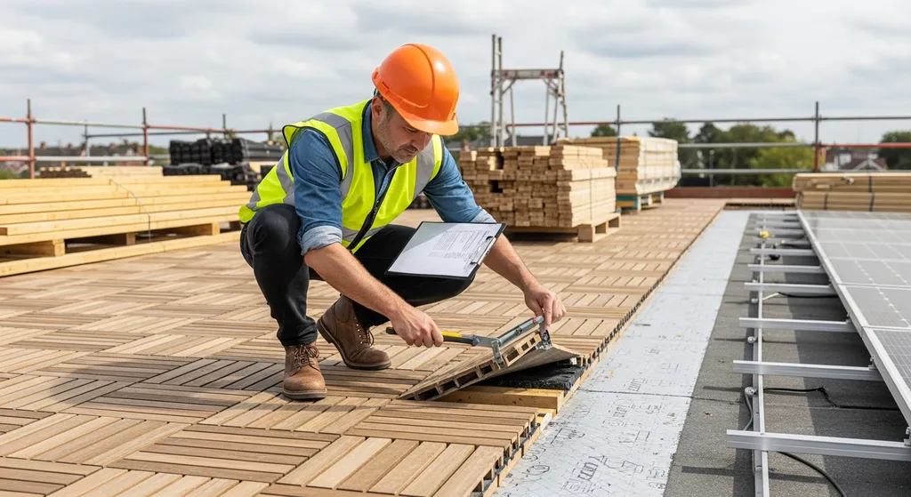 Building inspector examining roof tiles