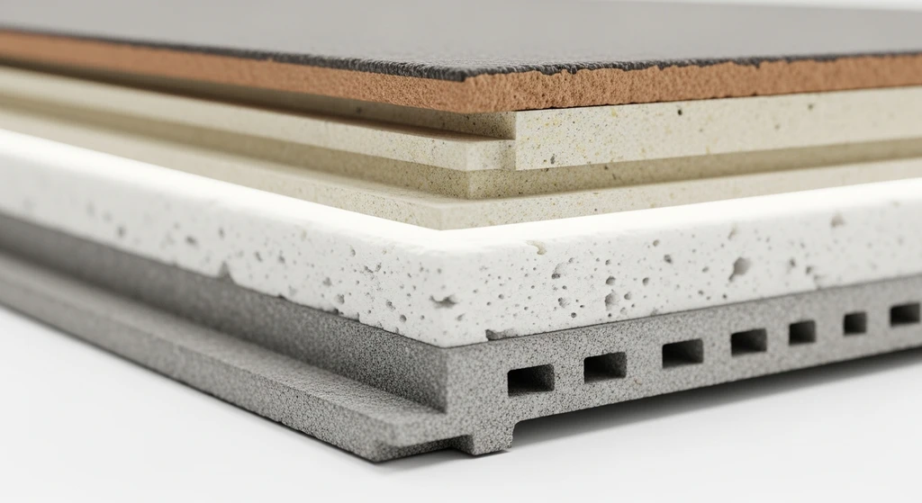 Cross-section of roof decking tiles