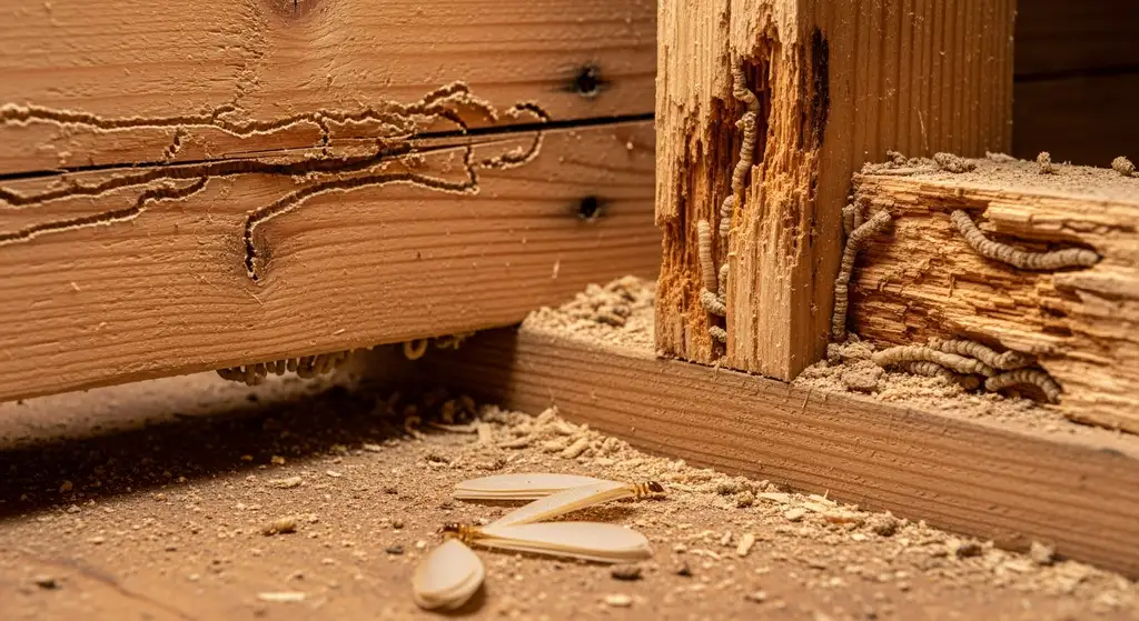 Hidden termite damage in patio structure