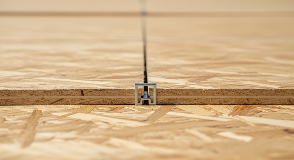 H-clip properly installed between two OSB roof decking panels