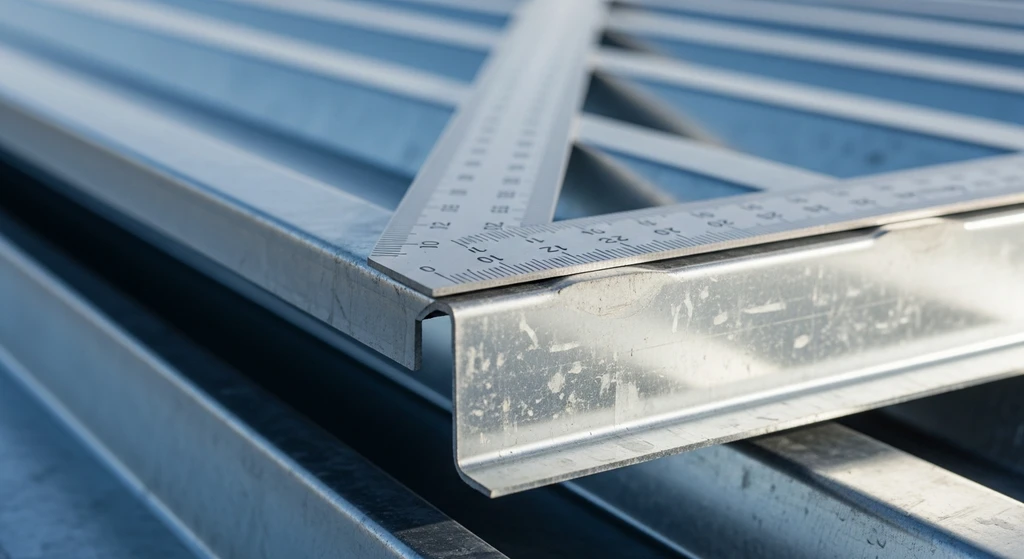 Close-up of steel roof decking cross-section