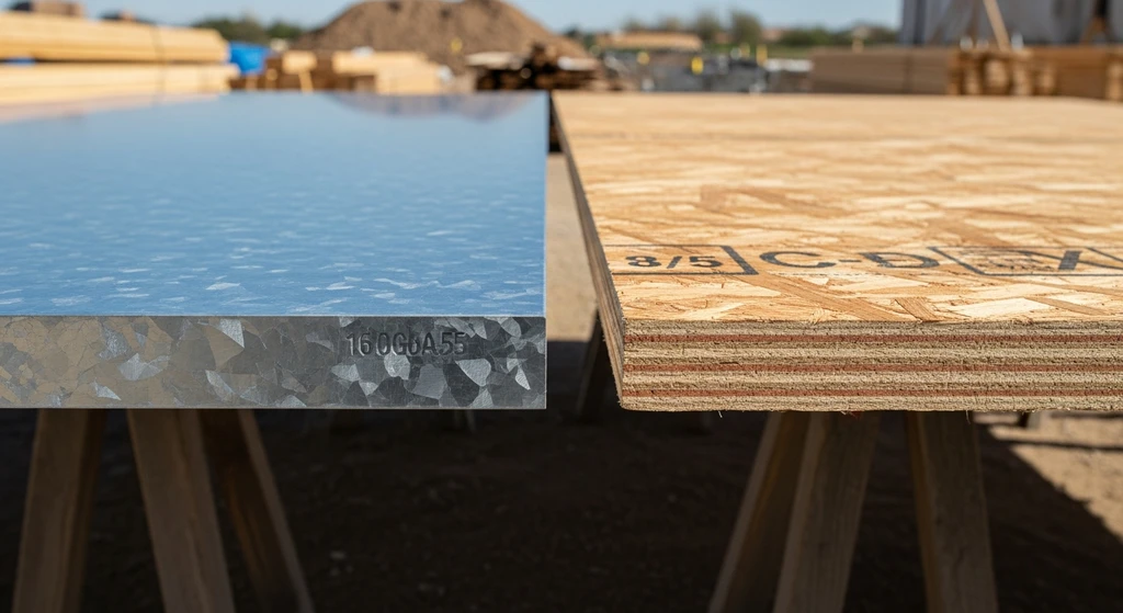 Different Types of Commercial Roof Decking: A Comprehensive Guide 2 Steel and plywood roof decking materials.