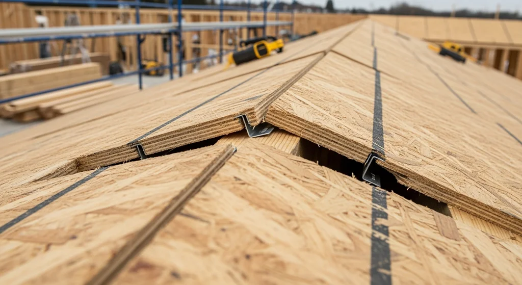 Improperly installed roof decking missing H-clips