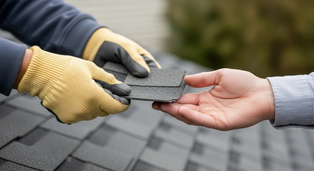 Contractor handing roofing contract