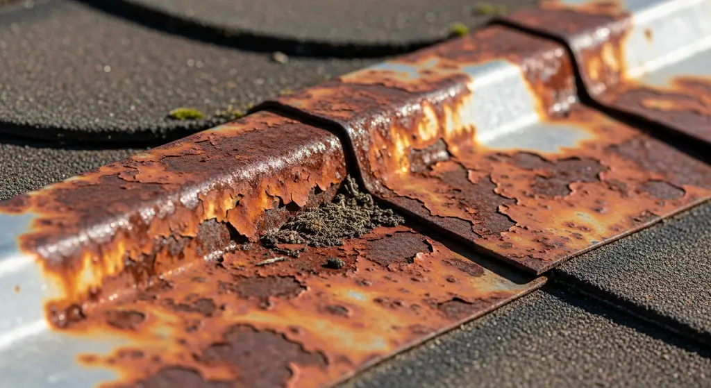Corroded flashing on roof