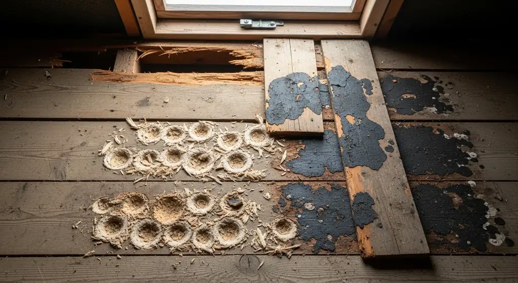 Hail damage and rot on roof decking