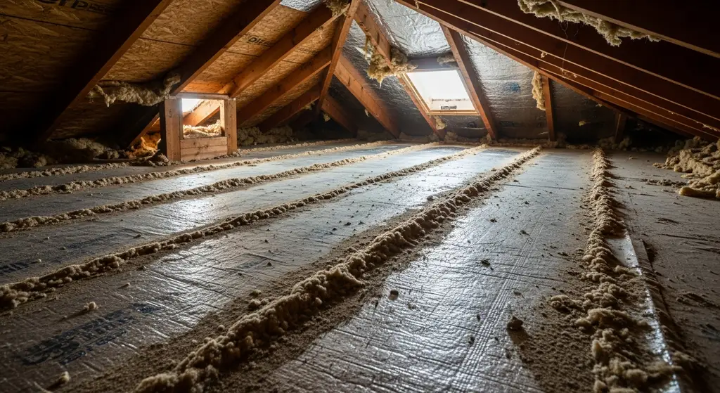 Dust accumulation on radiant barrier roof decking