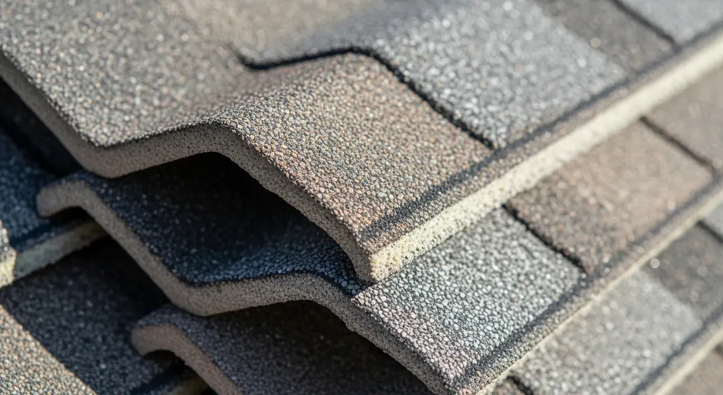 Close-up of laminate shingle layers
