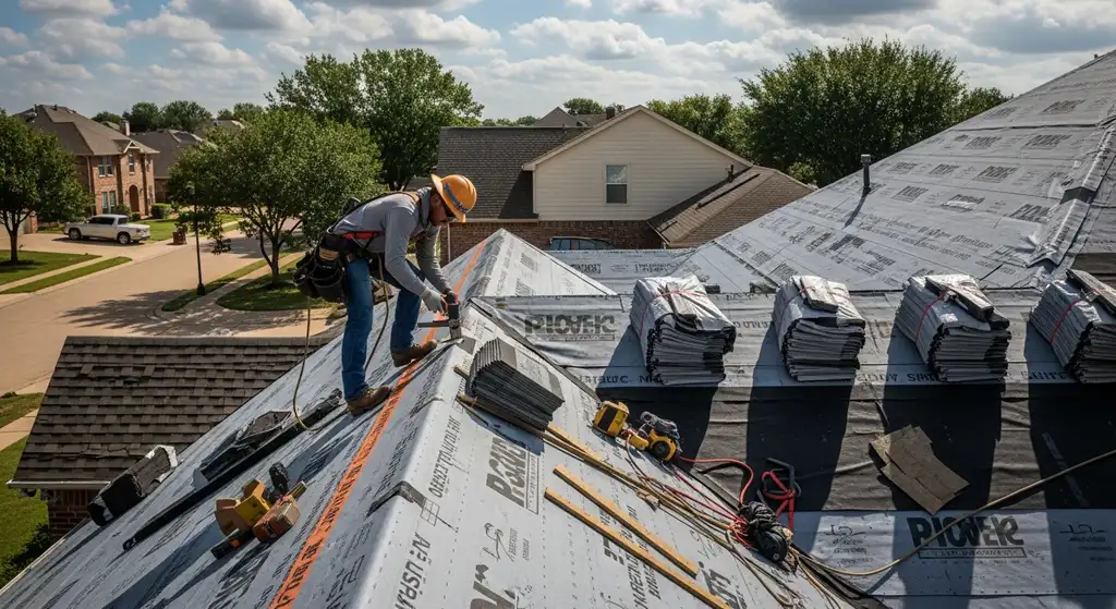 Professional roofing work in a Dallas neighborhood