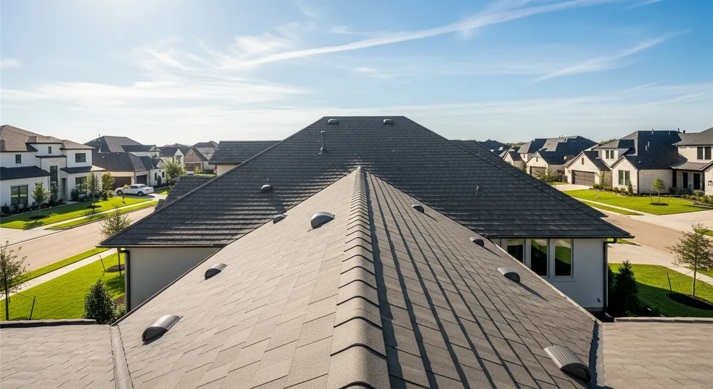 Residential roof in Dallas with ridge and soffit ventilation