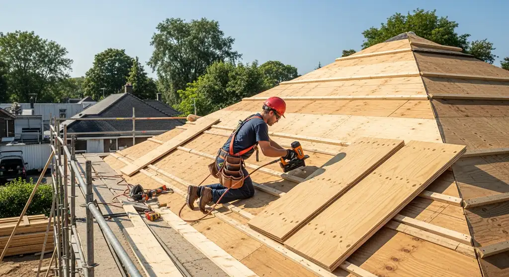 How Are Seamless Gutters Made — Full Explanation 5 Contractor measuring a roofline for gutter fabrication