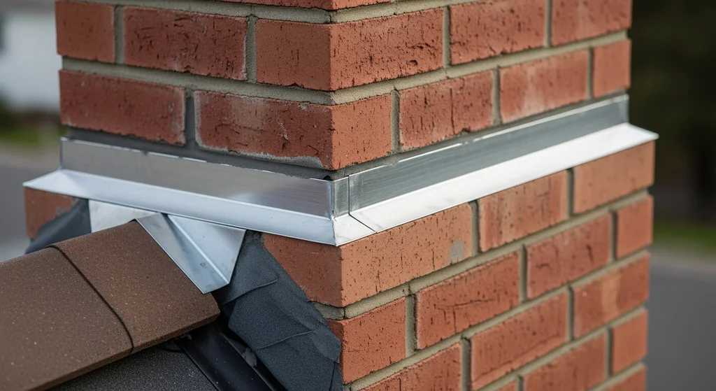 Counter flashing tucked into a brick chimney reglet
