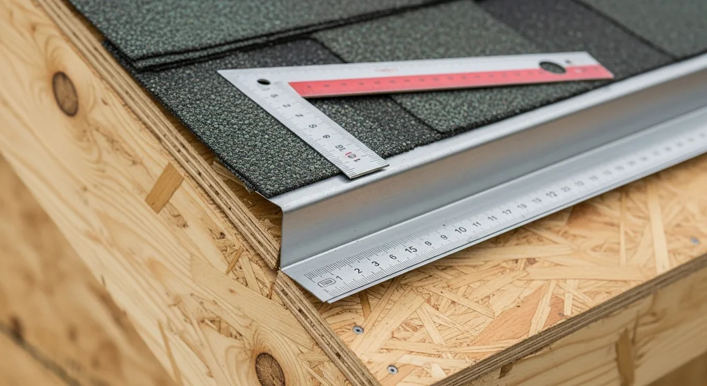 Close-up of roof eave drip edge installation