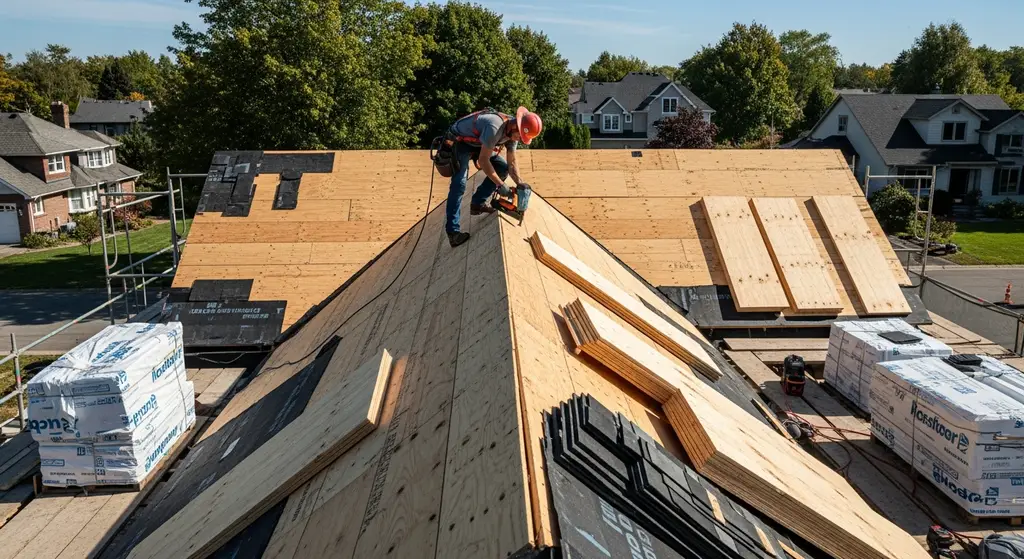 Roofer installing shingles on a residential Dallas home