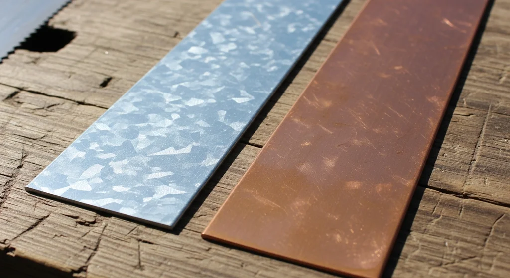 Comparison of galvanized steel and copper roof flashing