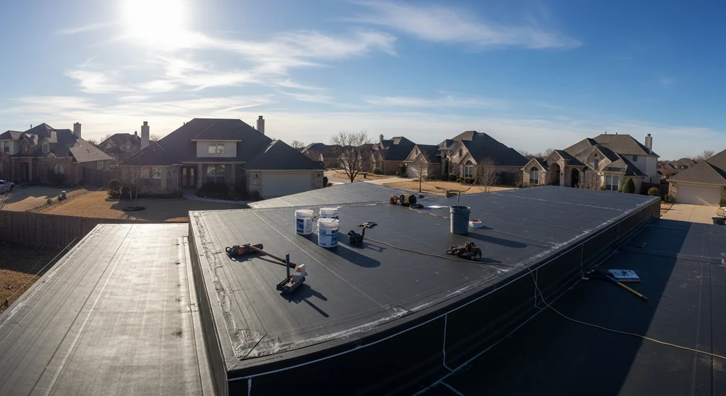 EPDM roofing installation on a Dallas residential home