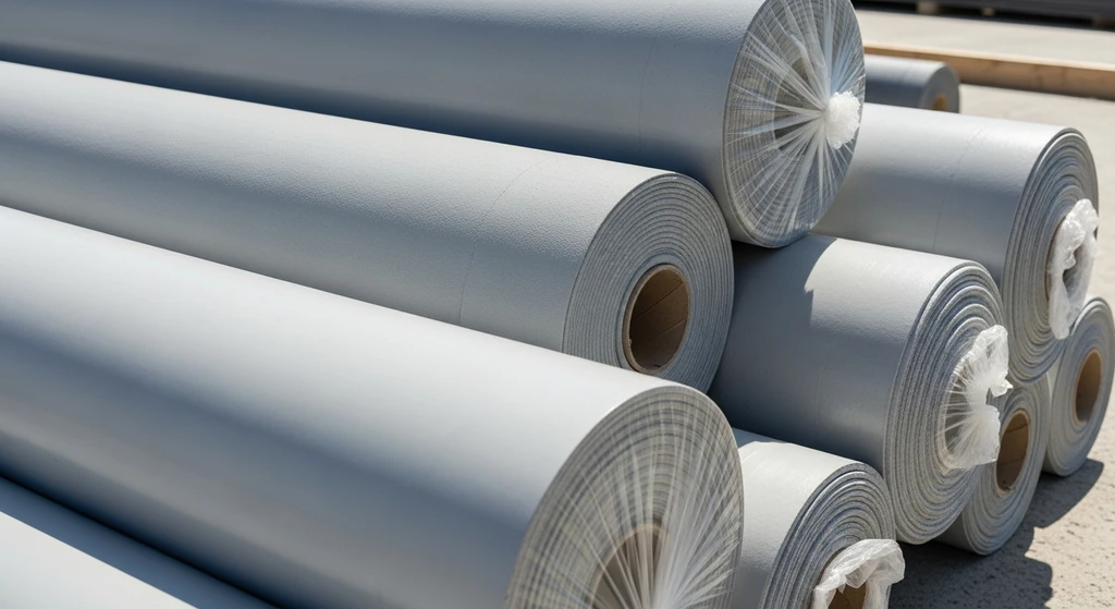 TPO and PVC roofing membrane rolls ready for installation