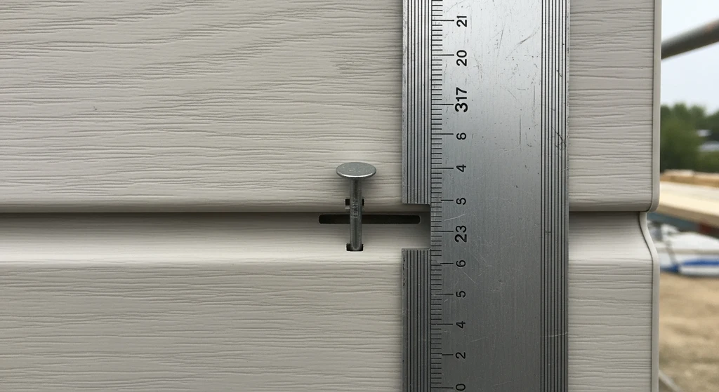 Close up of vinyl siding installation showing the nailing hem and expansion room