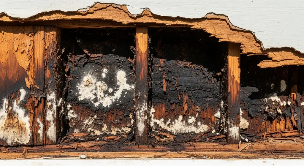 Moisture damage and mold growth between layered siding panels