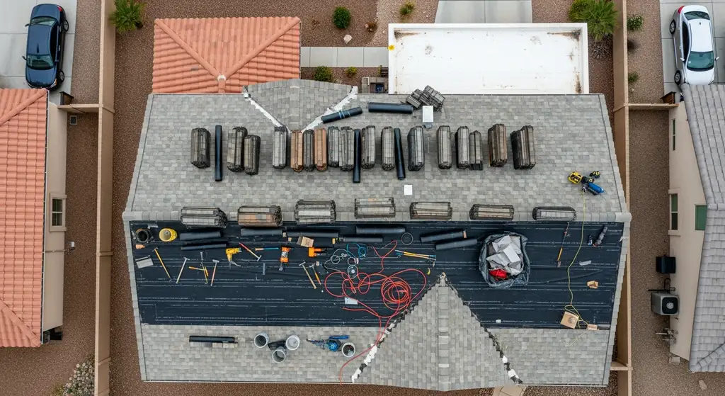 Roofing material staging for a repair project in Katy TX