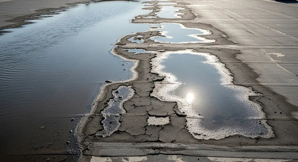 Water ponding on a poorly installed flat roof deck