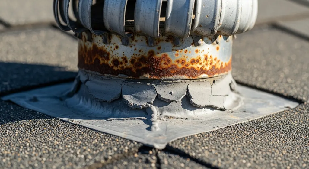 Damaged roof vent flashing with cracked sealant
